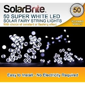 Solar Brite Deluxe 50 LED Super Bright White Decorative Solar Fairy String Lights, choice of light effect. Ideal for Trees, Gardens, Festive Parties & More...