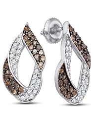 10K White Gold Round Brilliant Cut Chocolate Brown and White Diamond - Channel Set Studs Earrings with Secure Screw Back Closure - (1.00 cttw.)