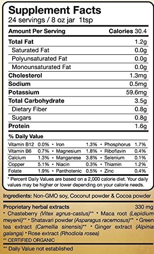 Asana By Ladies Balance Maca + Vitex + Green Tea Women's Balance Non-GMO Soy Protein Chocolate Drink Mix 24 Servings