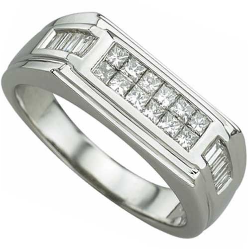 0.75 Ct.T.W. Princess Cut and Baguette Cut Diamonds, White 14Kt. Gold. Men's Princess and Baguette Diamond Band.