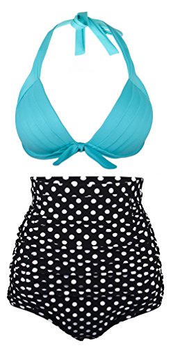 Angerella Retro Vintage Polka Dot High Waisted Bathing Suits Swimwear(BKI053-L1-L)