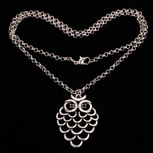 Yazilind Jewelry Vintage Tibetan Silver Pandent Unique Hollow Out Owl Necklace Clothes for women