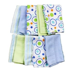 Spasilk Washcloths, Blue Circles, 10 Count