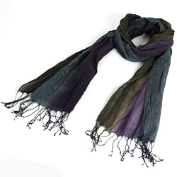 New Light Crinkle Tri-color Long Scarf Wrap 70x20 Olive