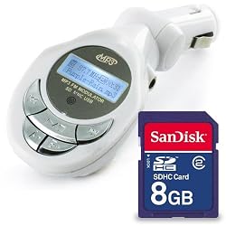 In-Car MP3 Player & Wireless FM Radio Transmitter for USB Flash Drive & SD Card with 12V Lighter Plug (MP3FM4) & Bonus Sandisk 8GB SD Secure Digital High Capacity (SDHC) Flash Memory Card (SDSDB-8192-A11)