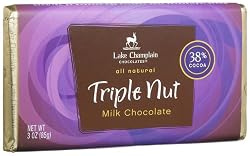 Lake Champlain Chocolates Triple Nut (38% Cocoa) Milk Chocolate, 3-Ounce Bars (Pack of 6)