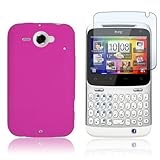 HTC CHACHA / STATUS - HOT PINK SOFT SILICONE SKIN CASE COVER + CLEAR SCREEN ....