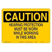 Brady 116206 14" Width x 10" Height B-563 Plastic, Black On Yellow Color Sustainable Safety Sign, Legend "Caution Hearing Protection Must Be Worn While Working In Area"