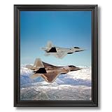 Two USAF F-22 Raptor Military Fighter Jets Aircraft Airplane Aviation Wall Picture Black Framed Art Print