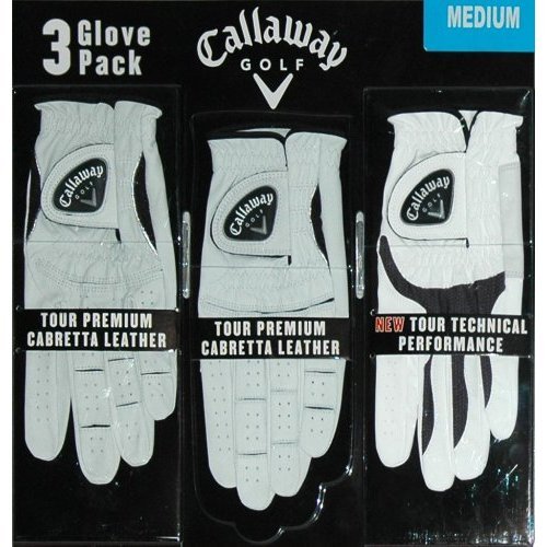 Callaway Golf Glove Set: 2 Tour Premium Cabretta Leather and 1 Tour Technical Performance - Medium