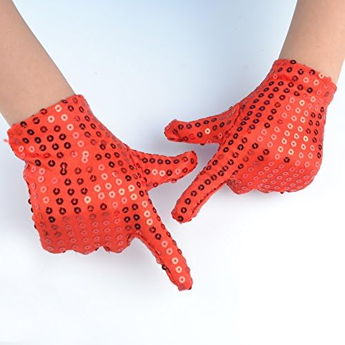 XMYM Child Costume Dress up Dance Sequin Cosplay Party Performance Gloves Age 3-7 (Red)