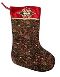 16 Burgundy And Gold Velvet Decorative Christmas Stocking #48497