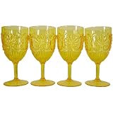 Set of 4 Le Cadeaux Break Resistant Drinkware Wine Glasses, Yellow