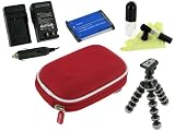 rooCASE 5n1 Nylon Hard Shell (Red) Case with Memory Foam / Fuji NP-45 740mAh Li-Ion Battery / AC DC Charger / Tripod / LCD Cleaning Kit for Fujifilm FinePix XP10 12 MP Waterproof Digital Camera Silver