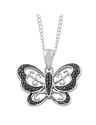 Sterling Silver Butterfly with Black Diamond Necklace (18 inch)