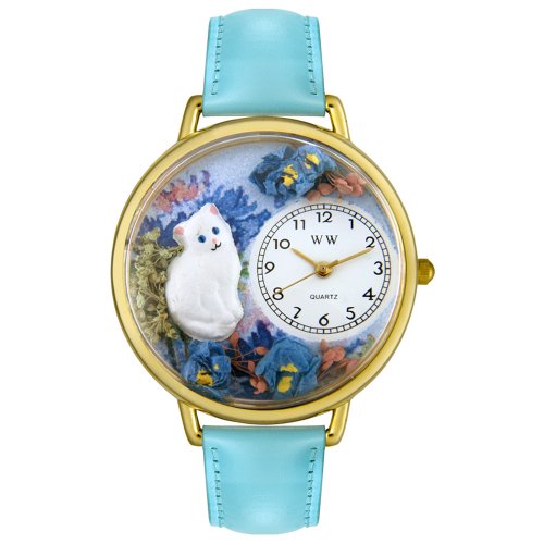 Whimsical Watches Women's G0120014 White Cat Blue Leather Watch
