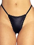 Leather G-String with Lace Trim
