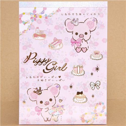 Imagen 1 de Bonito bloc de notas Piggy Girl con lazo y flor
