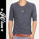 JO'ism メンズ無地ラグラン6分袖Uネックシンプルカットソー(JI-T09085-M-CH)