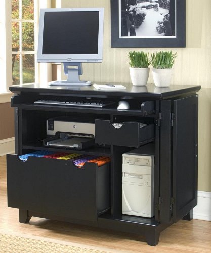 Computer Cabinet Contemporary Style in Black Finish