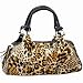 Man made material. Tiger prints fur look like shoulder bag.