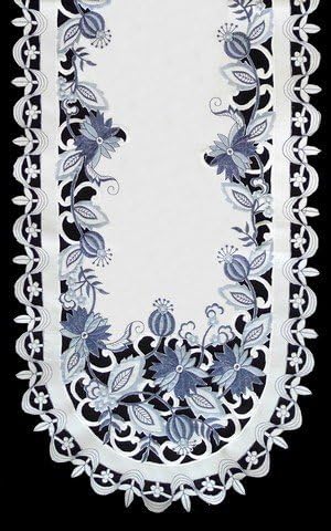 Sinobrite H8528 Delft Blue Floral Round Doily, 24 in.