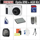 Pentax Optio H90 Digital Camera (White) (Includes manufacturer's supplied accessories) + HUGE ACCESSORIES PACKAGE INCLUDING + 4GB SDHC MEMORY CARD + CARD READER + EXTENDED LIFE BATTERY + CHARGER + CARRYING CASE & MUCH MORE !!