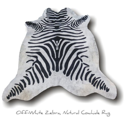 Original Black Striped Stenciled Zebra Cowhide Rug On Sale