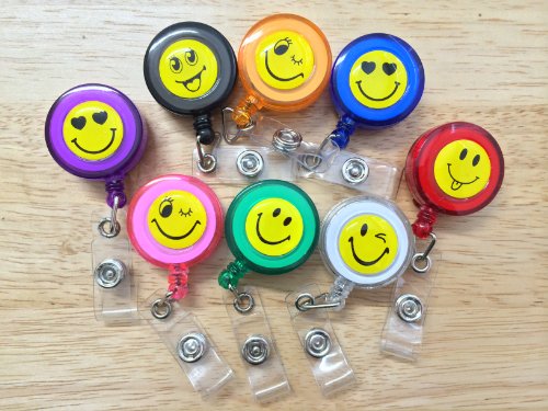 Smiley Faces Id Badges Card Holder Office Retractable Reel Key Clip Holders