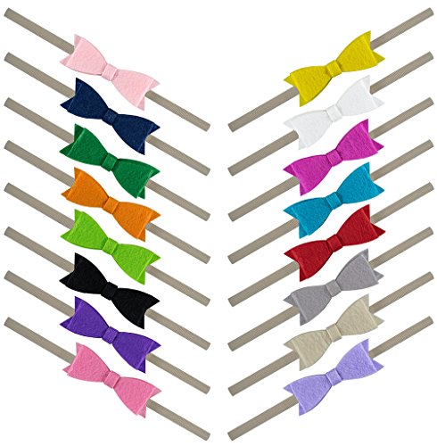 Snow White Inspired Felt Bows Baby, Newborn & Girls Headband Set - 16 Pack - by ZELDA MATILDA - Super Soft and Stretchy Nylon Headbands - Fits Newborn, Baby,  Girls and Up