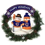 20" NFL Chicago Bears Snowman Couple Christmas Berries and Pine Cones Wreath