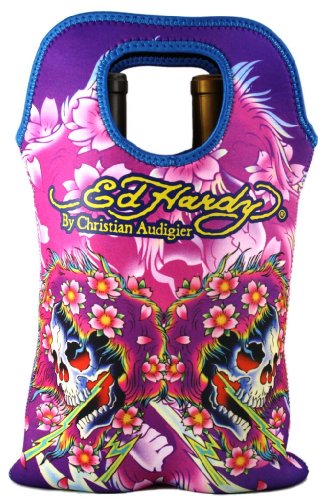Ed Hardy Neoprene Double Wine Beverage Tote Ghost
