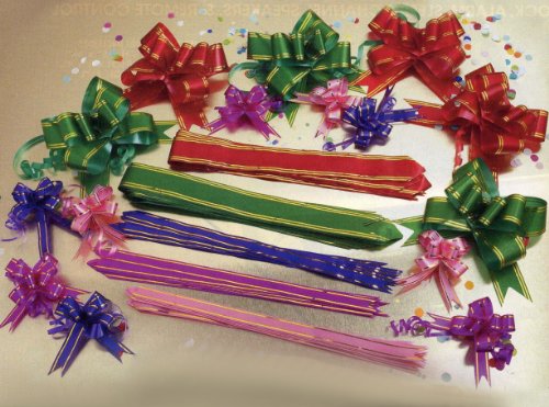100pc Reusable Assorted Color Pull String Instant Bow Gift Set