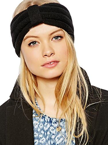 Jelinda Winter Women Girl Crochet Headband Knit Hairband Twist Wide Ear Warmer Turban Headwrap Earmuffs (Black)