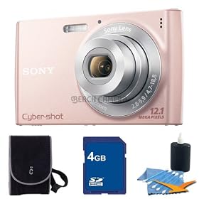 Sony Cyber-Shot DSC-W510 12.1 MP Digital Still Camera with 4x Wide-Angle Optical Zoom Lens and 2.7-inch LCD (Pink) with4 GB Memory Card, Camera Carrying Case and Cleaning Kit