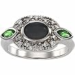 14K White Gold Onyx, Emerald and Diamond Ring