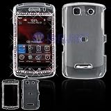 Crystal Clear Transparent with White and Pink Diamonds CZ Snap-On Cover Hard Case Cell Phone Protector for BlackBerry Storm 9530 Thunder 9500