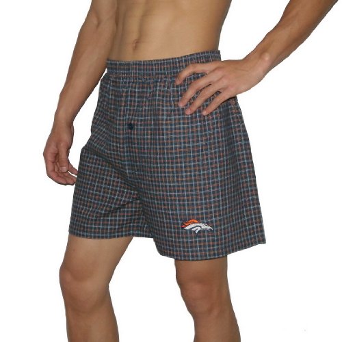 Mens NFL Denver Broncos Plaid Cotton Boxer Shorts / Pajama Lounge Shorts - Blue & Orange (Size: 2XL)