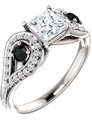 18K White Gold Round Cut White and Black Diamond Ring -- LIFETIME WARRANTY