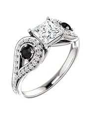 18K White Gold Princess Cut White and Black Diamond Ring -- LIFETIME WARRANTY