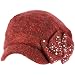Elastafit Winter Ribbon Bow Crystals Knit Cadet Military Castro Hat Cap Burgundy