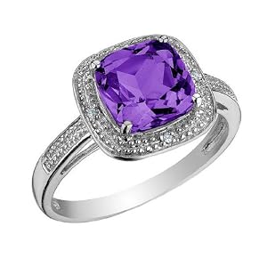 Amethyst Cocktail Ring with Diamonds 1.75 Carat (ctw) in 10K White Gold, Size... by