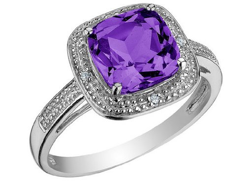 Amethyst Cocktail Ring with Diamonds 1.75 Carat (ctw) in 10K White Gold, 