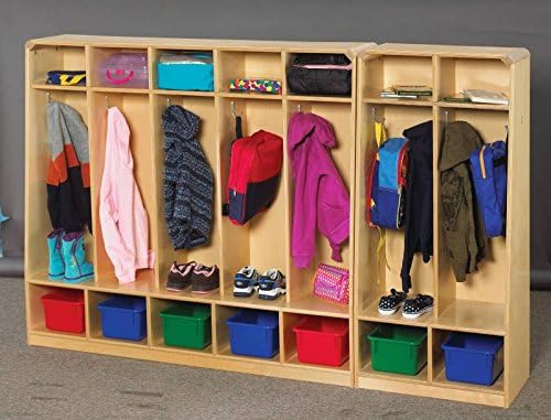 Childcraft Korners for Kids Bench Coat Locker, 5 Compartments, 13-3/4 x 53-3/4 x 48 Inches