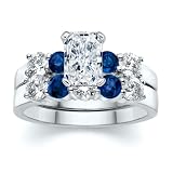 2.50 CT RADIANT DIAMOND W ROUND BLUE SAPPHIRE RING SET