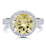 Sterling Silver 925 Round Canary Cubic Zirconia CZ Halo Solitaire Ring - Nickel Free Valentine Engagement Ring