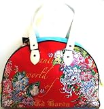 Ed Hardy Red Beautiful World Large Bowling Handbag