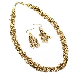Metal Casting Matt Goldtone Twisted Necklace Earring Set