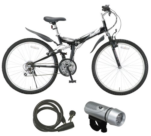 RayChell(レイチェル)Wサス付き26インチ18段変速折りたたみマウンテンバイク MTB-2618R 【6カラー展開】 LED5連ライトSV-C11/ワイヤー錠OT-02 3点セット ブラック MTB-2618R
