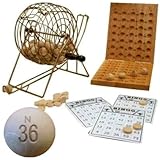 Deluxe 7 Inch Diameter Silver Metal Frame Cage Wooden Bingo Game Set